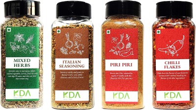 KDA Super Value Pack | Mixed Herbs (60g) + Italian Seasoning (120g) + Piri Piri (130g) + Chilli Flakes (100g), Pack of 4(4 x 102.5 g)