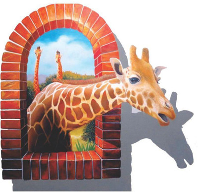 Jump up 45 cm Giraffe come out from wall, Self Adhesive Sticker(Pack of 1)