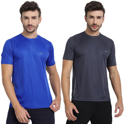 FTX Solid Men Round Neck Multicolor, Grey T-Shirt