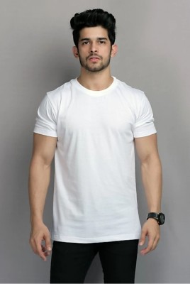 deslizar Solid Men Round Neck White T-Shirt