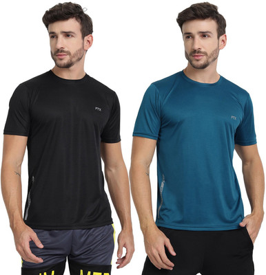 FTX Solid Men Round Neck Dark Blue, Black T-Shirt