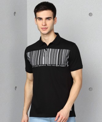 METRONAUT Striped Men Polo Neck Black T-Shirt