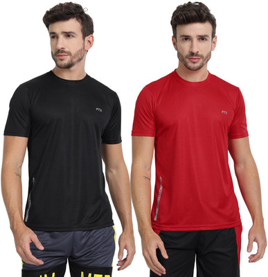 FTX Solid Men Round Neck Red, Black T-Shirt