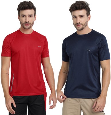 FTX Solid Men Round Neck Red, Blue T-Shirt