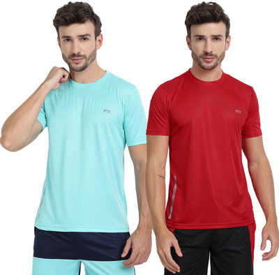 FTX Solid Men Round Neck Light Blue, Red T-Shirt