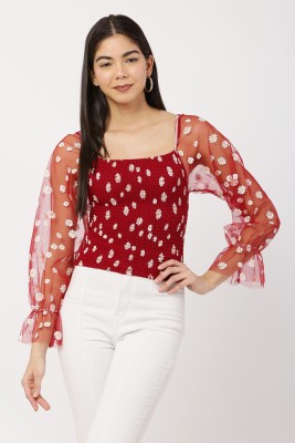 REESE Casual Floral Print Women Maroon Top