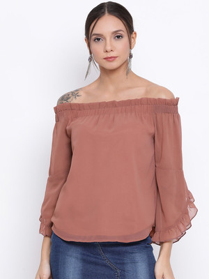 ALL WAYS YOU Casual Solid Women Brown Top