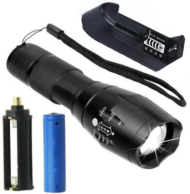 Small Sun PROFESSIONAL LED FLASHLIGHT 5 MODE ZOOMABLE FLASHING TORCH WORKS ON 1 RECHARGEABLE WATERPROOF LONG BEAM METAL TORCH 12W EMERGENCY LIGHT(BLACK) Torch(Black, 15.5 cm, Rechargeable)