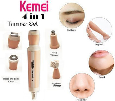 Kemei KM-3024 Multi functional 4 in 1 Rechargeable Body Shaver For Women (Pink) Grooming Kit 120 min Runtime 4 Length Settings (Pink)