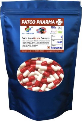 PATCO PHARMA RAW MATERIALS & EQIPMENTS Size 0 Red/White Empty Gelatin Pill/Capsule, Gluten Free, DIY Powder Filling(1000 No)