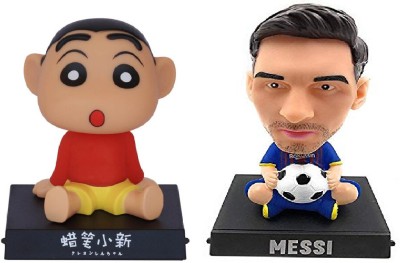 Daiyamondo Shinchan With Famous Football Player Messi Bobble head Big Size Bobble Head - Action Figure Moving Head Bobblehead Spring Dancing PVC Bobble Spring Dancing Doll Toy Car Dashboard Bounce Toys for Car Interior Dashboard(Multicolor)