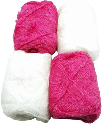 M H N CREATION SUPER SOFT ORIGINAL 3 PLY KNITTING WOOL PINK WHITE ( SET OF 4 )