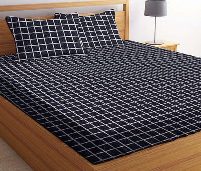 BEVI 204 TC Microfiber Double Checkered Flat Bedsheet(Pack of 1, Black)