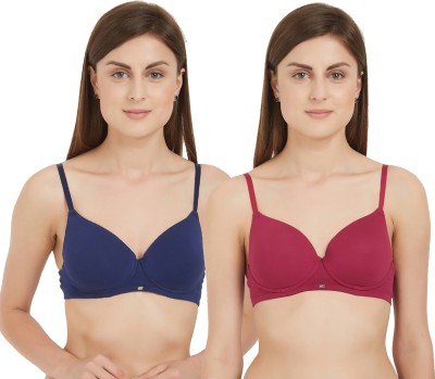 SOIE Women T-Shirt Lightly Padded Bra(Dark Blue, Maroon)