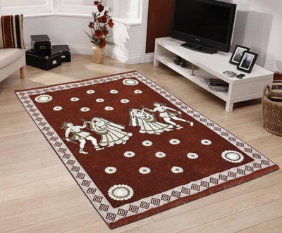 satalhome Brown Chenille Carpet(5 ft,  X 7 ft, Rectangle)