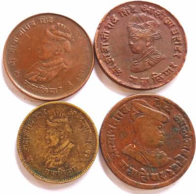 MANMAI COINS 4 COINS ALL DIFFERENT SET - GWALIOR - 1/4 ANNA - INDIA Medieval Coin Collection(4 Coins)