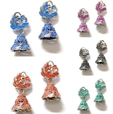 jeneric Stylish Latest Design Metal Silver Plated Earrings For Women (Pack of 5) Alloy Jhumki Earring