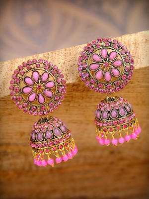 VAANYA Designer golden Jhumka earrings for women Party wear earrings Jhumka earrings fancy big for wedding Traditional Pink color Jhumka Alloy Jhumki Earring Alloy Jhumki Earring VAANYA Designer golden Jhumka earrings for women Party wear earrings Jhumka earrings fancy big for wedding Traditional Pink color Jhumka Alloy Jhumki Earring Alloy Jhumki Earring