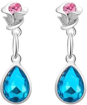 YELLOW CHIMES Elegant Latest Fashion Silver Toned Blue Flower Crystal Designer Drop Earrings for Women and Girls Crystal Alloy Drops & Danglers