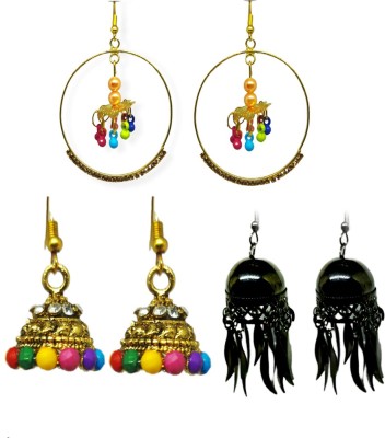 FESON stylish earrings combo pack of 3 Multicolor,black,golden earrings for girls and women Alloy Jhumki Earring