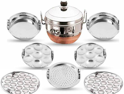 MAHADEV SHOPCART All-in-One Stainless Steel Idli CookerMulti Kadai Steamer Copper Bottom With Lid Standard Idli Maker(7 Plates , 14 Idlis )