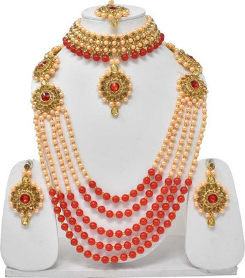 jatin imitation Metal, Stone Gold-plated Red, Gold Jewellery Set(Pack of 1)
