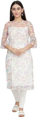 NUEVOSDAMAS Women Printed Straight Kurta(White)