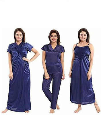 Bombshell Women Nighty with Robe(Dark Blue)