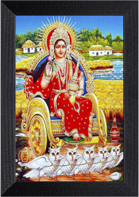 K K CREATIONS LAXMI JI WITH OWL Digital Reprint 12 inch x 8 inch Painting(With Frame)