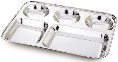 Super HK Stainless Steel 5 In1 Three Compartment Divided Dinner Plate/Partition Thali/Partition Plate Dinner Plate(Pack of 4)