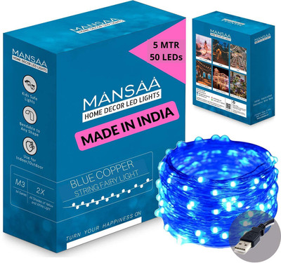MANSAA 50 LEDs 5 m Blue Steady String Rice Lights(Pack of 1)
