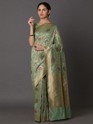 BOVTY Printed Banarasi Jacquard, Art Silk Saree(Light Green)