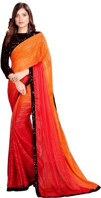 Granthva Fab Self Design, Embellished Bollywood Silk Blend Saree(Orange)
