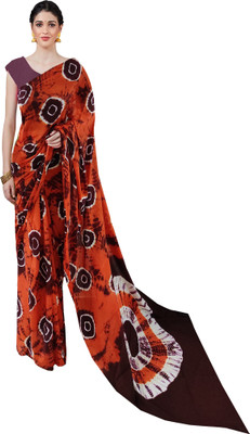 NIKHILAM Printed Bandhani Pure Cotton Saree(Brown)