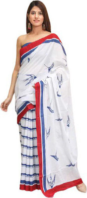 Pinkcity Trade World Printed, Color Block, Blocked Printed Daily Wear Pure Cotton Saree(Red, White, Blue)
