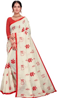 sarvagny clothing Embroidered Bollywood Cotton Blend Saree(Beige)