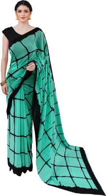 NIKHILAM Checkered Bollywood Pure Cotton Saree(Green)