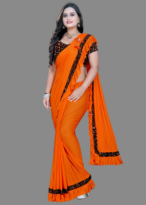 miracletex Embellished Bollywood Lycra Blend Saree(Orange)