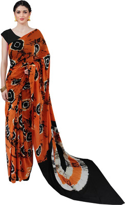 NIKHILAM Printed Bandhani Pure Cotton Saree(Brown)