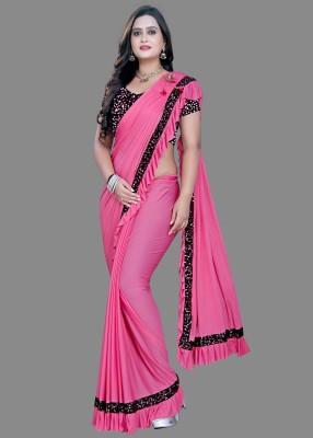 Ejoty Fashion Embellished Bollywood Silk Blend Saree(Pink)