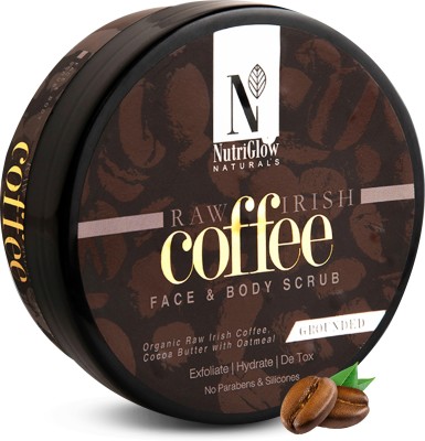 NutriGlow NATURAL'S Raw Irish COFFEE Face & Body Scrub With Coffee and Cocoa Butter for Hydrating and Detox Skin Scrub(200 g)