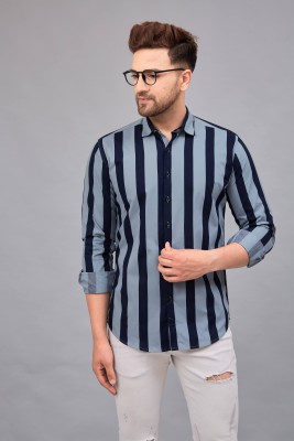 LOUIS MONARCH Men Striped Casual Blue Shirt