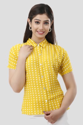 Art Of Clothing Women Polka Print Casual Yellow Shirt