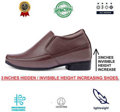 BXXY 3 Inch Hidden Height Elevatore/Increasing Formal Dress Office Wear Slip-on Shoes Slip On For Men(Brown , 6)