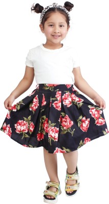 Klowvila Fashion Floral Print Girls Pleated Black Skirt