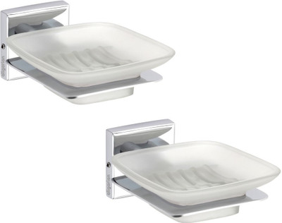 aligarian Stainless Steel WallMounted Square Soap Dish With SS Holder (Pack of 2)(Silver)