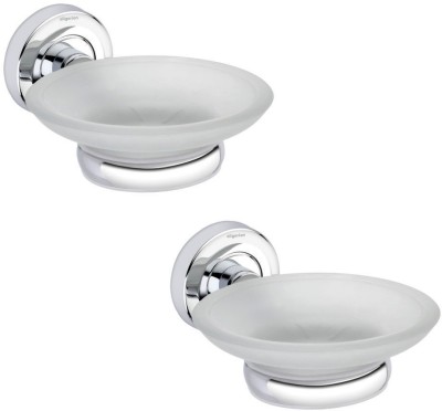 aligarian Stainless Steel and Glass Bathroom Wall mounted Soap Dish With SS Holder (Pack of 2)(Silver)