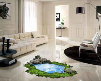 Varadvinayak 59 cm Amazing pond and grass, Medium self Adhesive floor Sticker Self Adhesive Sticker(Pack of 1)