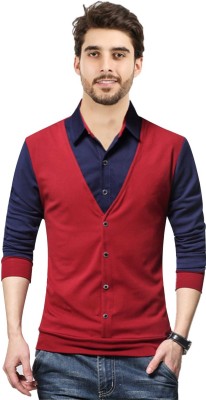 Falana Colorblock Men Polo Neck Maroon, Blue T-Shirt