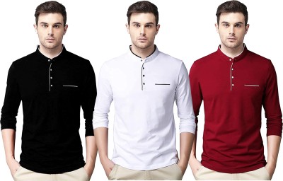 Jangoboy Solid Men Henley Neck Multicolor T-Shirt